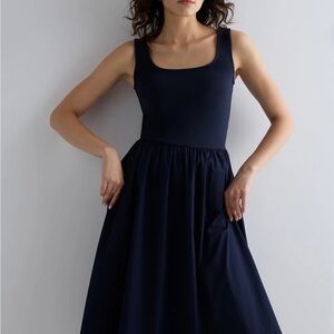 Quince organic cotton mixed media midi dress. NWT